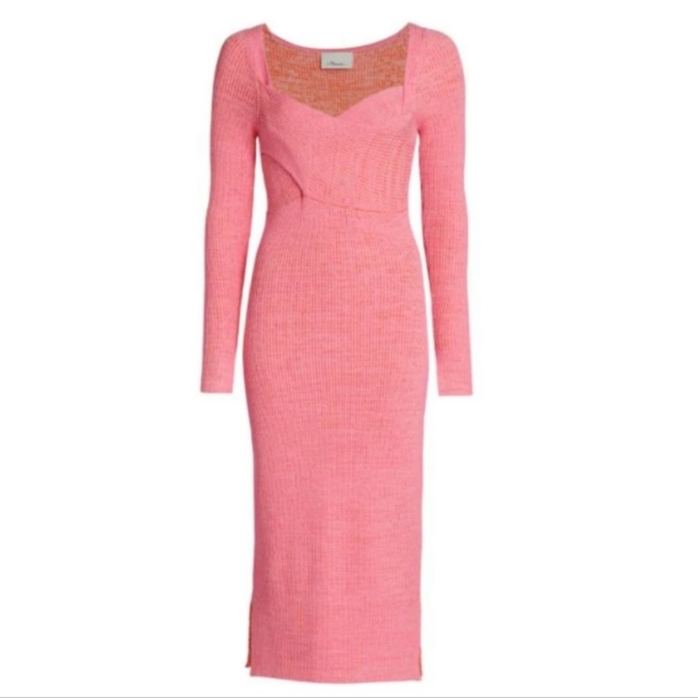 3.1 Phillip Lim Long Sleeve Double Face Ribbed Cross Bodycon Sweater Dress Small